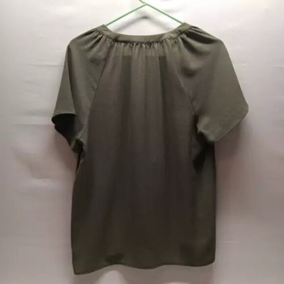 Womens Michael Kors Zip Front Blouse Short Sleeve Olive Green Size Small EUC - Picture 5 of 9